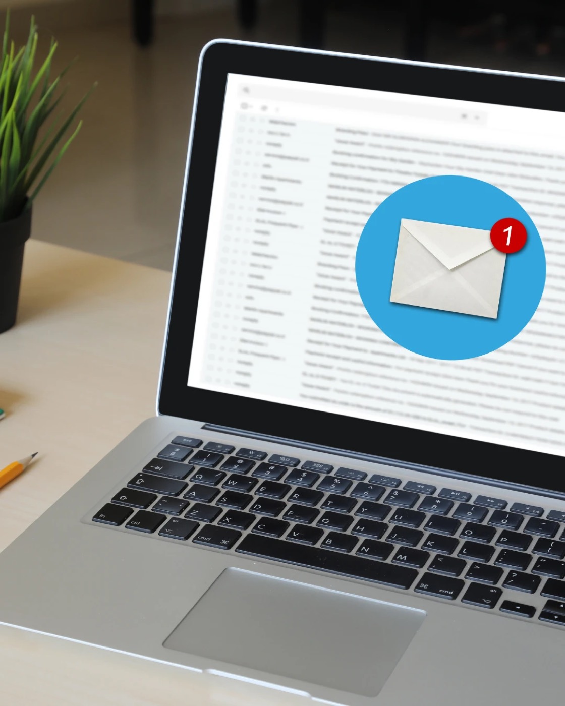 A laptop inbox showing one new email